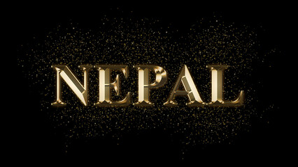 Wall Mural - NEPAL Gold Text Effect on black background, Gold text with sparks, Gold Plated Text Effect, country name