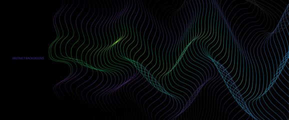 Aufkleber - Vector wave lines pattern smooth curve flowing dynamic light isolated on black background,	