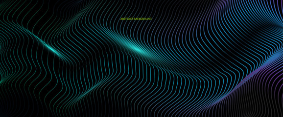 Aufkleber - Vector wave lines pattern smooth curve flowing dynamic light isolated on black background,	