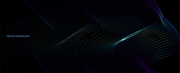 Aufkleber - Vector wave lines pattern smooth curve flowing dynamic light isolated on black background,	