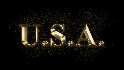 Wall Mural - U.S.A. Gold Text Effect on black background, Gold text with sparks, Gold Plated Text Effect, country name