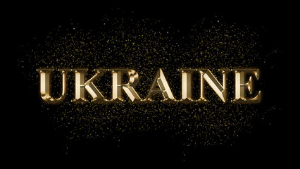 Wall Mural - UKRAINE Gold Text Effect on black background, Gold text with sparks, Gold Plated Text Effect, country name