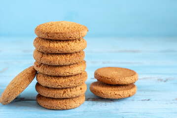 Wall Mural - Buckwheat cookies on blue wooden background.