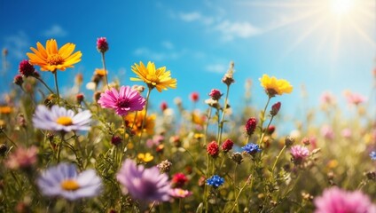 Wall Mural - Vibrant Meadow Under Clear Blue Sky
