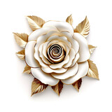 Fototapeta Tulipany - A gold rose in the shape of a heart in the middle, with almost no text in the middle, a white background.