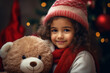 Lovely child waiting santa claus late evening happy childhood Generative AI