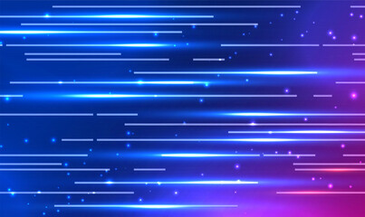 Fototapete - Abstract technology futuristic horizontal glowing light lines background. Dynamic motion speed of light. Beautiful flash of light and spark. Technology velocity movement pattern. Tech Vector EPS10.