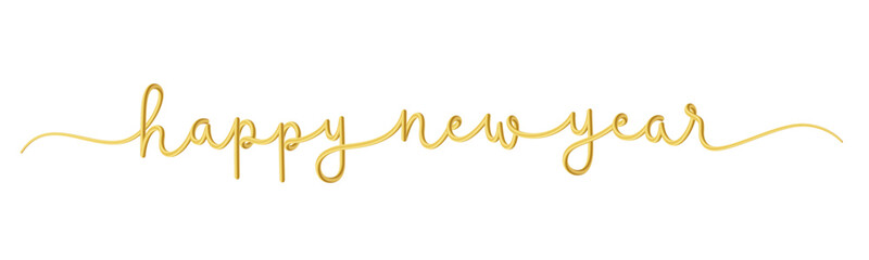 Sticker - HAPPY NEW YEAR gold vector brush calligraphy banner with swashes on white background