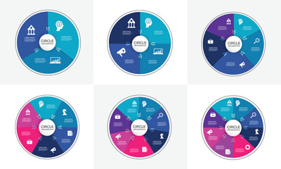 Poster - Collection of vector circle chart templates for infographics with 3-8 options