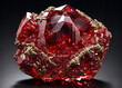 Red Emerald raw specimen with golden flakes luster in the concept of elegance and positivity