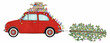 Retro Fiat 500 with Christmas decorations and tree