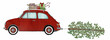 Retro Fiat 500 with Christmas gifts and tree