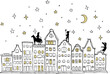 Sinterklaas and Piet on the roof in the moonlight