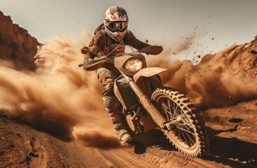 Canvas Print - a black man riding a motorcycle down a dirt road