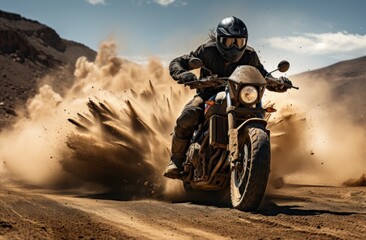 Canvas Print - a black man riding a motorcycle down a dirt road