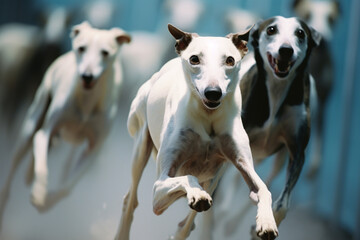 Aufkleber - Greyhounds in mid-stride, forming abstract lines that capture the grace and speed of dog racing.