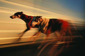 Aufkleber - Whippets in a whirlwind of racing action, forming abstract shapes that emphasize their agility and speed.