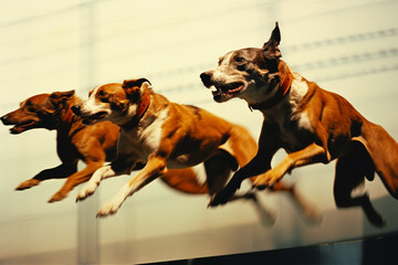 Aufkleber - Racing dogs in a ballet of speed, forming abstract shapes that capture the agility and precision in canine racing.