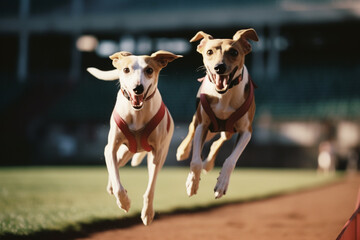 Aufkleber - Whippets showcasing agility in abstract poses, illustrating the nimble movements and quick reflexes of racing dogs.