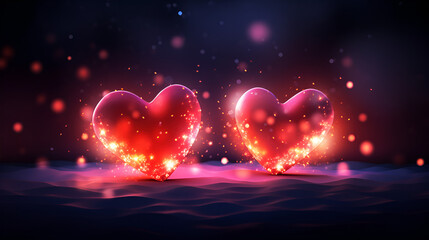 Wall Mural - glowing heart on a dark, Bokeh heart background. Valentine's day concept, heart, love, valentine day Generative AI