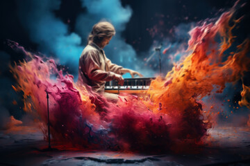 Aufkleber - A unique fusion of music and visual art shared through social media, showcasing the power of multi-sensory experiences. Generative Ai.