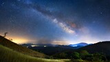 Fototapeta Fototapety z naturą - milky way night colorful landscape with stars starry sky with hills at summer space background with galaxy at mountains nature background with blue milky way universe