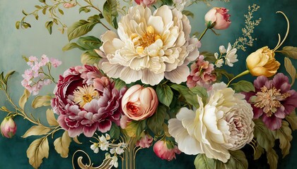 Wall Mural - elegant floral background in baroque style retro decorative flower art design digital illustration