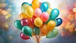 big bunch of bright balloons on white background