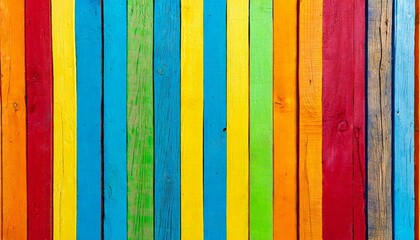 Wall Mural - colorful wooden background with vertical wooden slat of different bright colors and copy space