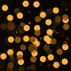 Wall Mural - Golden blurred bokeh lights on black background.sparkle stars