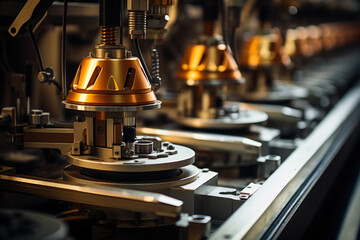 Poster - rows of precision machinery working in harmony, producing a symphony of mechanical sounds as they fa