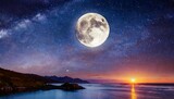 Fototapeta Krajobraz - full moon in night starry sky