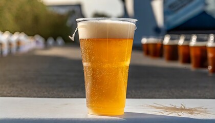 Poster - beer ale or lager in a plastic disposable cup high quality photo