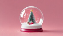 Minimal Christmac Snow Globe On Pink Background