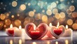 heart shaped candles on a blurred background with bokeh lights valentine or love concept background wallpaper