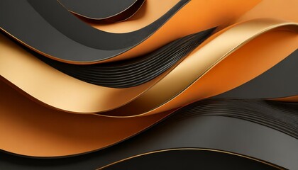 Wall Mural - abstract orang black and gold background with waves 3d wallpaper