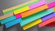 shaded thin stripes of sticky post it note paper with shadow many assorted different colours on background cutout file 3d rendering
