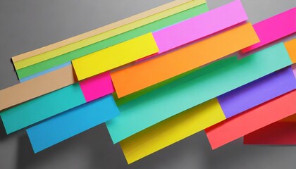 Wall Mural - shaded thin stripes of sticky post it note paper with shadow many assorted different colours on background cutout file 3d rendering