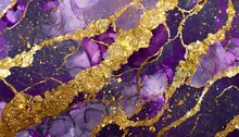 Luxury Purple And Gold Stone Marble Texture Alcohol Ink Technique Abstract Background Modern Paint With Glitter Template For Banner Poster Design Fluid Art Painting