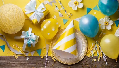 Wall Mural - birthday party background on yellow