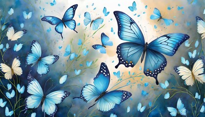 Wall Mural - blue flying butterflies