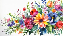 Colorful Watercolor Bouquet Of Flower On White Backgrounds With Copy Space Illustration For Wedding Stationary Greetings Textile Wallpapers Fashion Wrappers Card Illustration Genera
