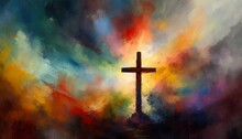 Colorful Painting Art Of An Abstract Dark Background With Cross Christian Illustration