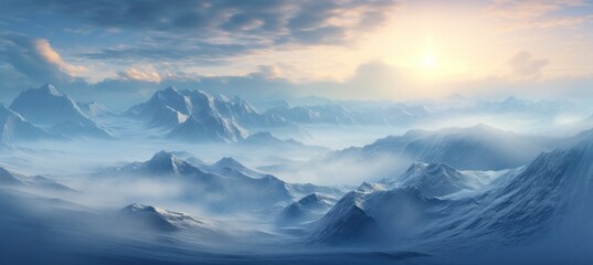 Poster - the clouds are shining over the mountains and snow covered hills