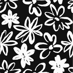 Modern abstract floral vector pattern. Collage contemporary seamless pattern. Hand drawn cartoon style pattern. Minimalism