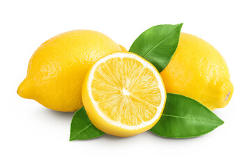Wall Mural - Ripe lemon with half isolated on white background with full depth of field.