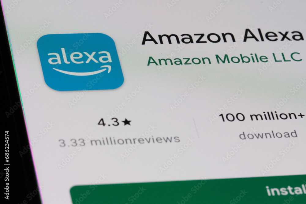 Shanghai,China-Nov.30th 2023: Amazon Alexa app icon and brand logo sign. Virtual assistant technology
