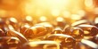 Capsules on a glittering gold backdrop, casting light and shadows.