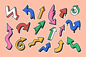 Poster - Retro 90s style sticker set of different arrows. Hand drawn elements in street style graffiti and 2000s style. Ideal for stickers, decoration.