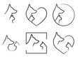 Cat and dog outline profiles in a various frames. Collection of a minimalist emblems of pet shop. Illustration on transparent background